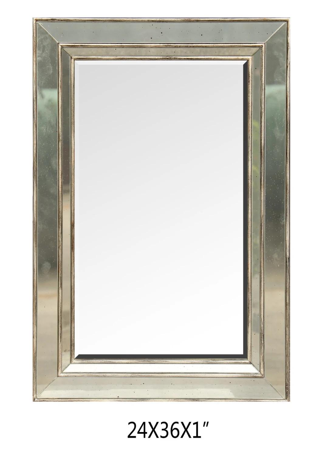 Wall- Mounted Mirror Bedroom Bathroom Large Flat Framed Wall Mirror W/3 Inch Edge, Beveled Mirror Frame Premium Silver Glass Panel Mirror Rectangle