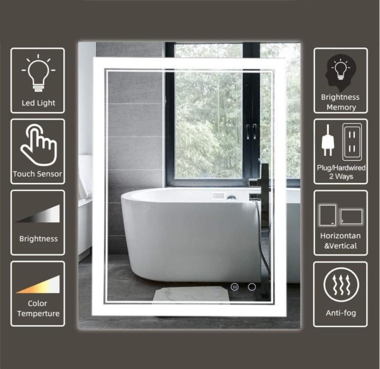 Illuminated LED Bathroom Mirror with Lights up Touch Switch