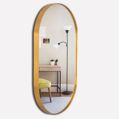 Simple Style Long Oval Gold Steel Framed Bathroom Dressing Mirror Wall Decorative