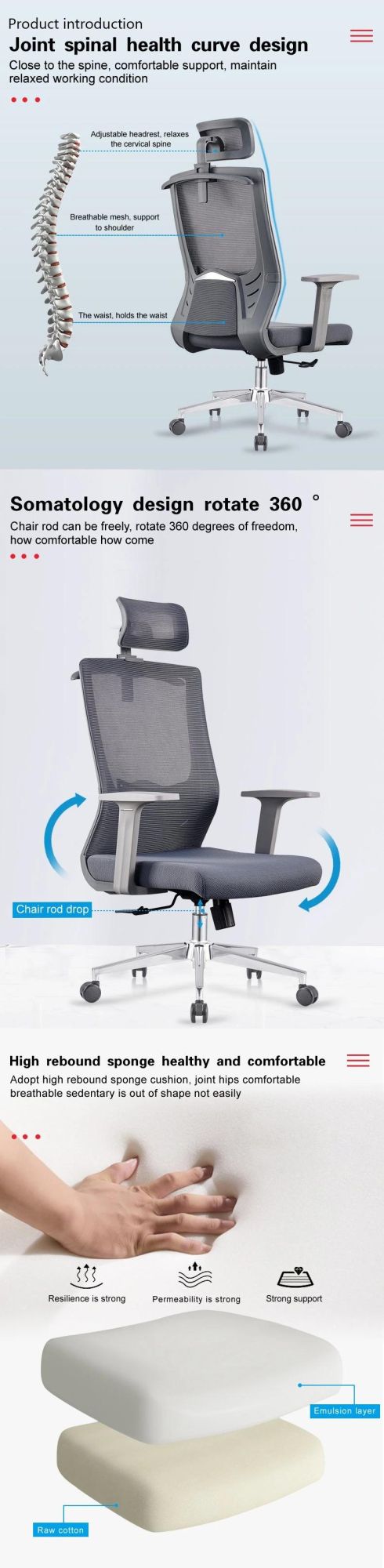 Grey with Adjust Handlebars Fabric Swivel Ergonomic Executive Office Chair