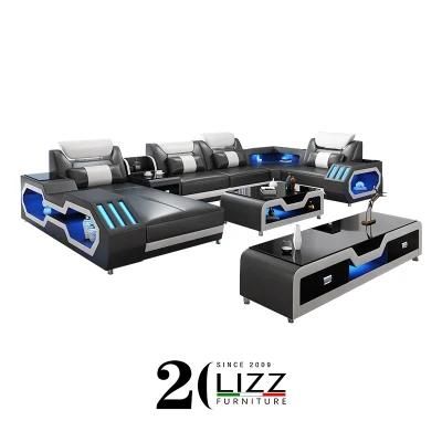 New Arrivals Modern Chinese Furniture LED Leather Sofa for Living Room Office with Adjustable Headrest