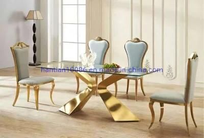 Best Selling Baby Blue Leather Gold Stainless Steel Banquet Party Wedding Event Chair