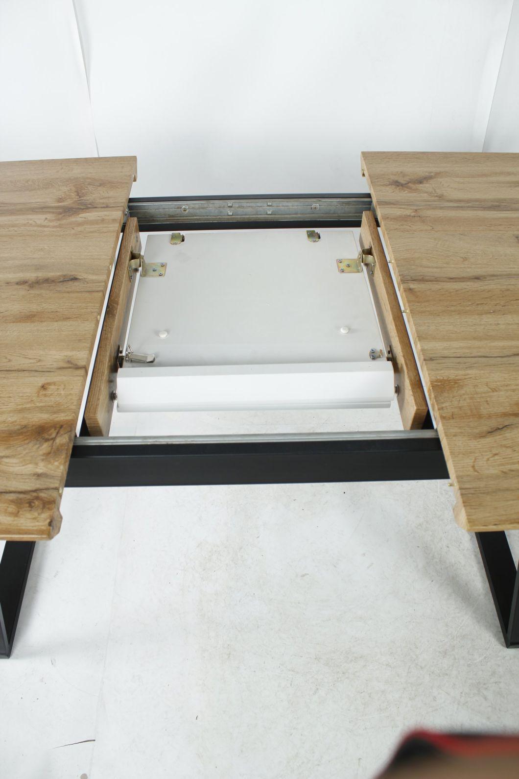 Modern Home Restaurant Living Room Furniture Extendable MDF Wooden Dining Table Top Dining Table with Coated Steel Tube Leg