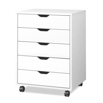 5-Drawer Chest, Wood Storage Dresser Cabinet with Wheels, White
