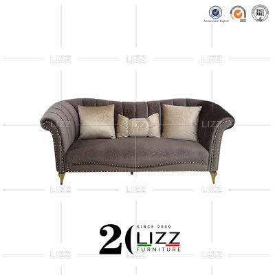 Unique Modern Design Nordic Home Living Room Couches Sectional Velvet Fabric Sofa with Metal Leg