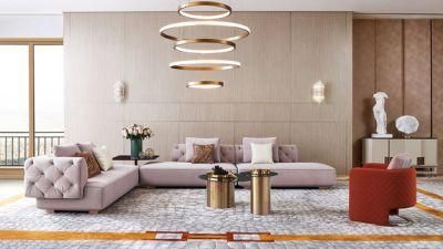 Zhida Luxury Home Furniture Furnishing Button Design Couch Set Villa Living Room Modular Sectional U Shape Velvet Sofa for Home Use