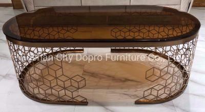 Laser Cut Honeycomb Shape Glass Metal Coffee Table for Living Room Home Furniture
