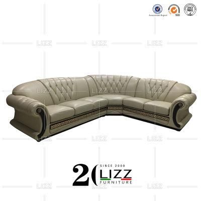 Modern Leisure Tufted Chesterfield Sectional Genuine Leather Corner Sofa