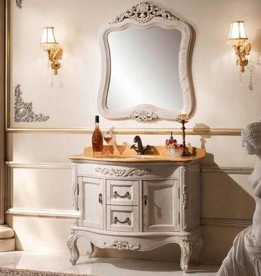 European Standard Classical Style Furniture White Color American Red Oak Solid Wood Bathroom Cabinet