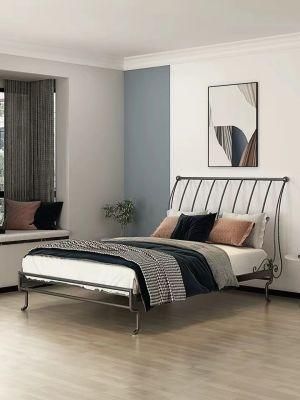 French Retro Iron Bed Double Bed 1.5 Meters Iron Bed Modern Minimalist Loft Duplex Second Floor Iron Frame