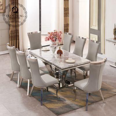Foshan Modern Dining Room Marble Top Silver Dining Table Set