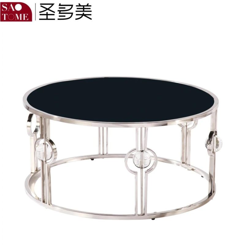 Hot Selling Household Black Metal Frame Glass Top Two-Layer Small Coffee Round Table
