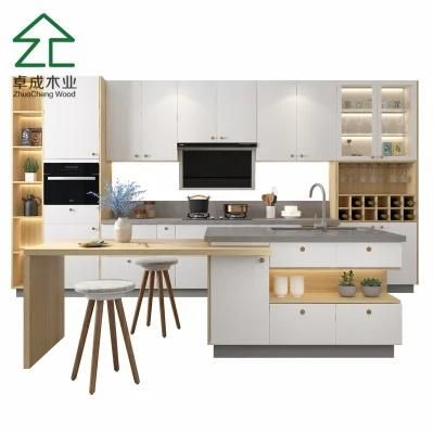 White UV MDF Kitchen Cabinet with Island