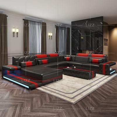 Modular European Home Hotel Couch Furniture Italian Top Grain Genuine Leather Luxury Sofa