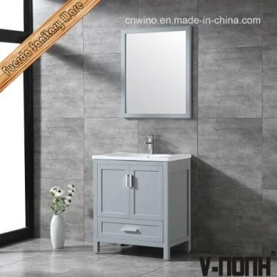 Light Grey Solid Wood Single Sink Bathroom Furniture