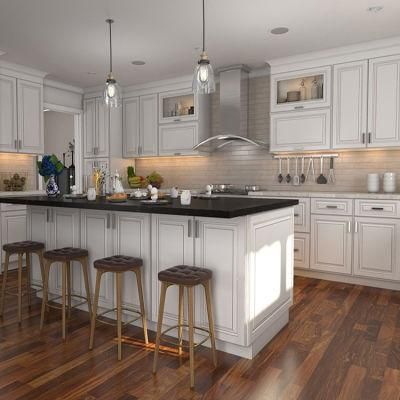 Modern Marble Countertop Sink Kitchens Cabinets Design Custom Made White PVC MDF Wood Kitchen Cabinet