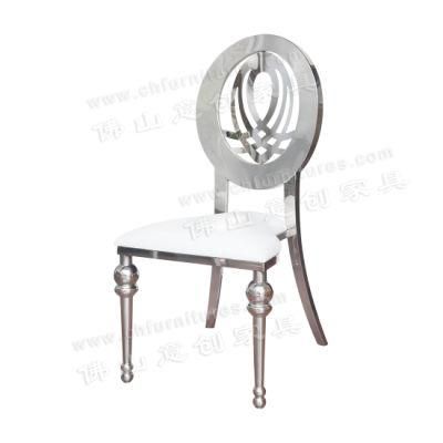 Popular Silver Stainless Steel Hotel Lobby Stacking Banquet Chair with PU Cushion