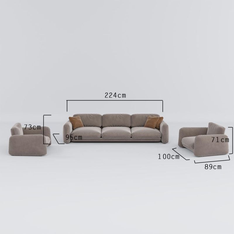 Professional Italian Design High Quality Living Room Lounge Modern Hotel Decor Brown Fabric Sofa Set