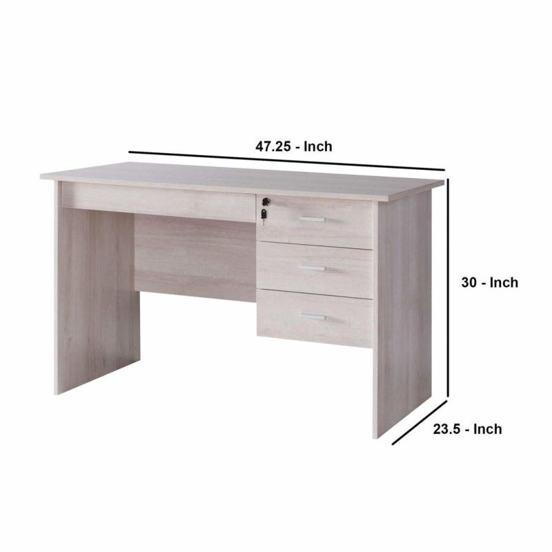47 Inch 3 Drawer Wooden Desk with Panel Legs, White