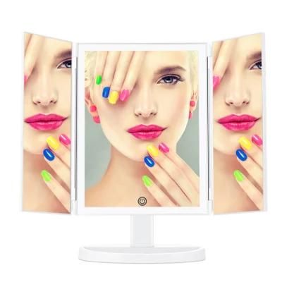 Hot Trifold LED Makeup Mirror with Lights and Organizer