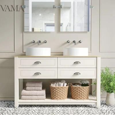 Vama 48 Inch Antique Cream Color Lacquer Complete Bathroom Cabinetry Furniture with Double Basins