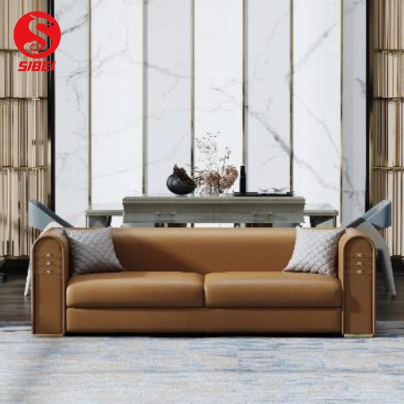 Modern Living Room Home Furniture Corner European Style Top Grain Leather Sectional Sofa