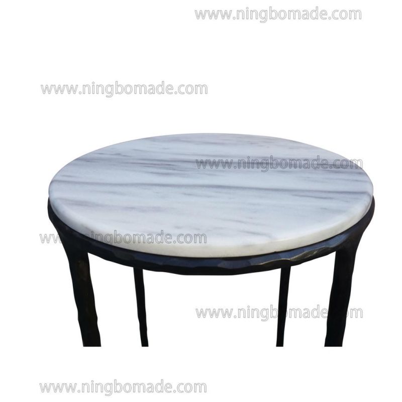 Thaddeus Sculptural Forged Collection Cloud Marble Top Antique Black Solid Forged Metal Base Corner Table