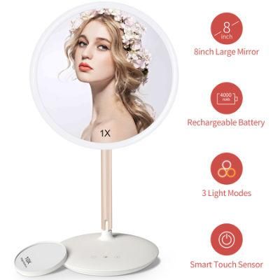 Fascinate Jiujiu 8 Inch Round Makeup LED Lighted Rechargeable Mirror