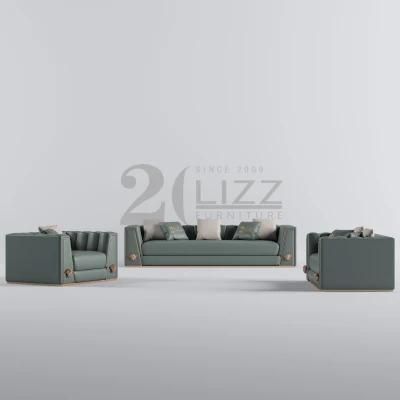 High Class Geniue Leather Metal Decor Modern Sofa Set for Home Living Room Decoration