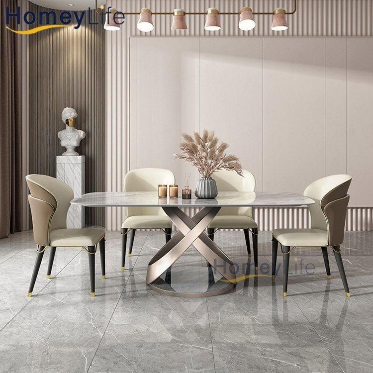Stainless Steel Marble Dining Table with Chairs Home Furniture Set