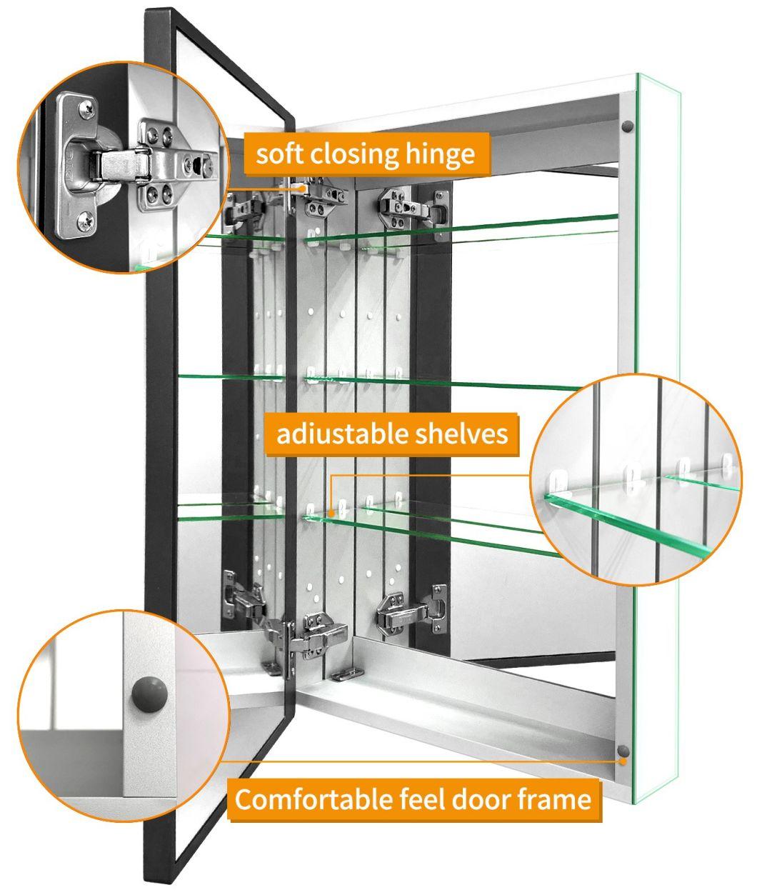 Black Wood Framed Wall Aluminum Alloy Waterproof Medicine Cabinet Northern Europe Storage Hanging Cabinet with Single Door Bathroom Mirror Cabinet for Toilet Ki