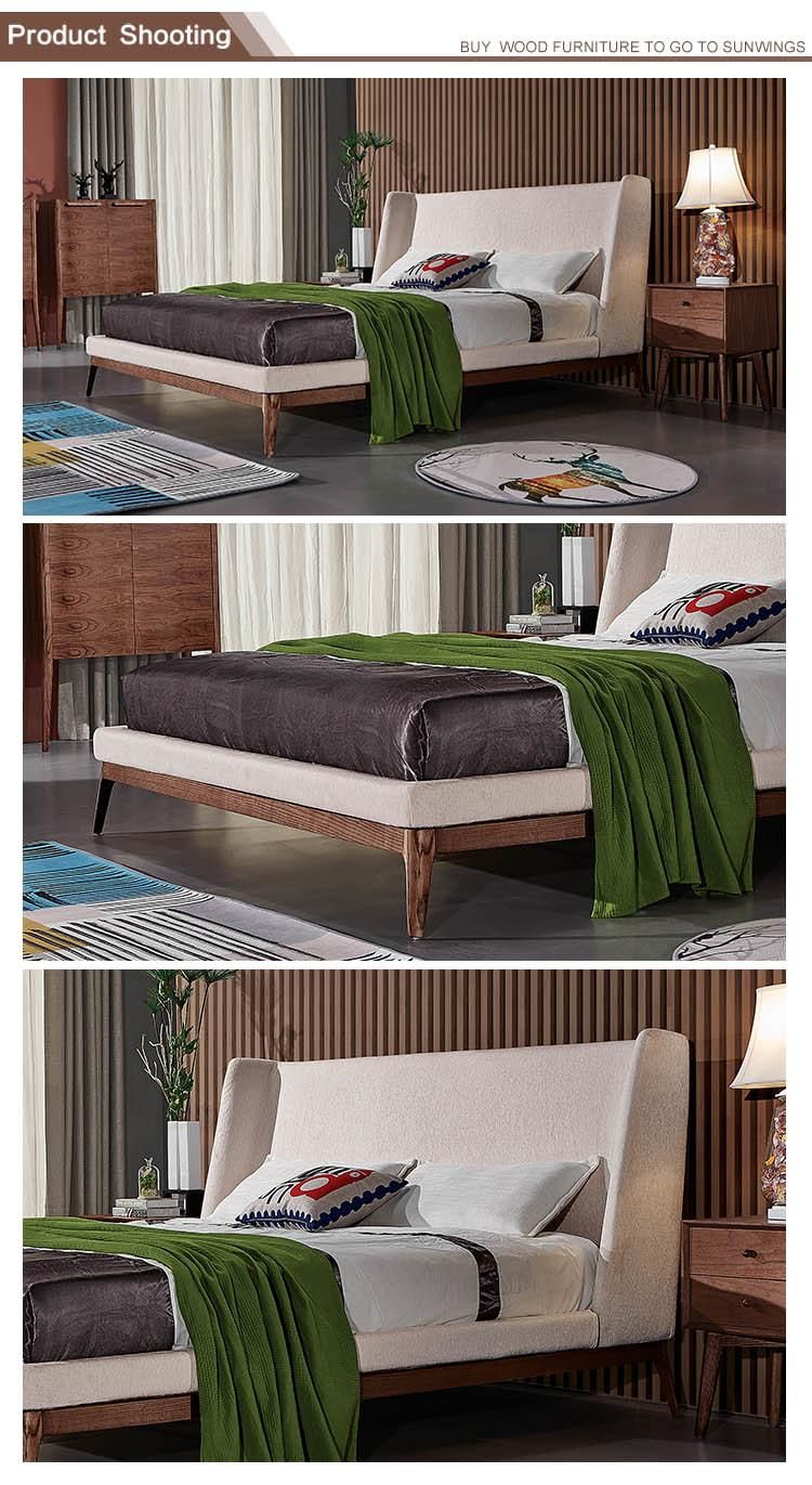 Italian Bedroom Furniture King Size Wooden Leg Fabric Headboard Bed