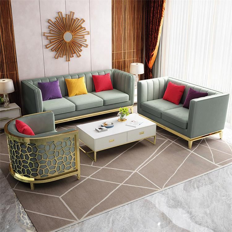 Hyc-Sf08 Green Velvet Stainless Steel Base Durable Modern Living Room Sofa Set Design