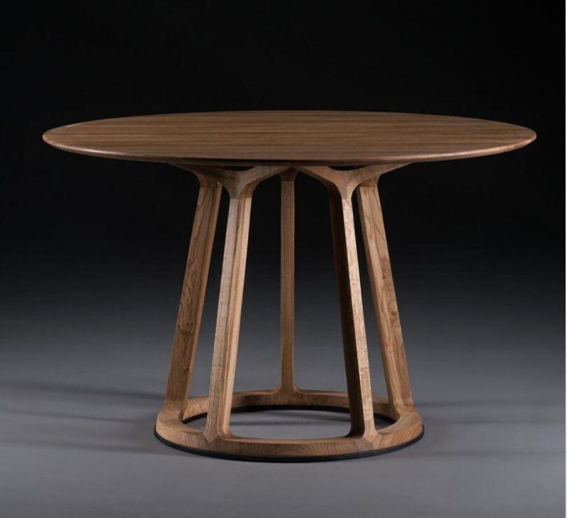 Aas Solid Wood Base Round Dining Table Matching Solid Wood/Veneer Top