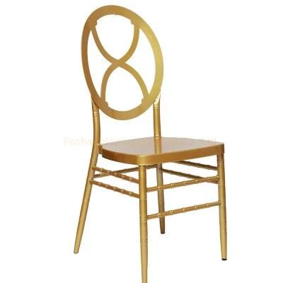 Metal Furniture Wedding Event Gold Stainless Steel Chair White Cross Leather Decorative Dining Chair