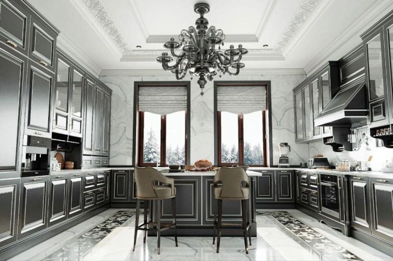 Luxurious Classic European Style Wooden Hampter Door Kitchen Cabinet