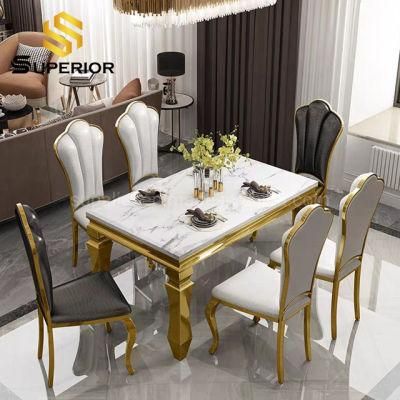 Luxury American Style Villa Hotel or Home Dining Marble Dinner Table with 6 Chair Set