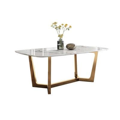 Good Quality Hotel Modern Dining Room with Metal Gloden Frame Marble Dining Table