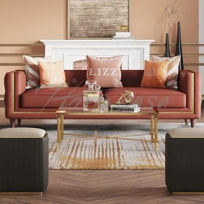 Italian Home Furniture Modern Dubai Living Room 2 Seater Genuine Leather Sofa with Tufted Buttons