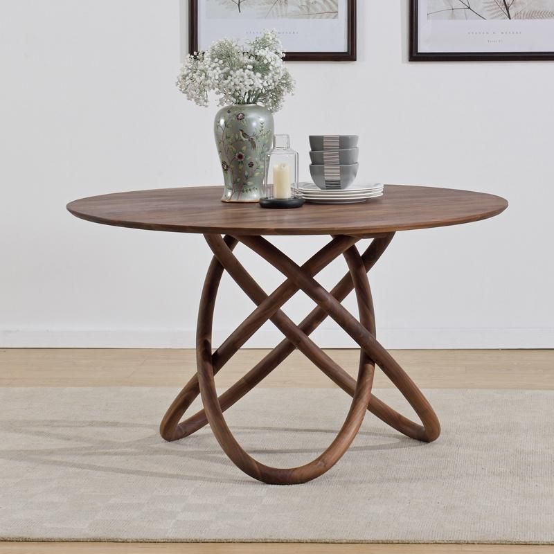 Solid Wood Furniture Modern Round Kitchen Wooden Dining Table Set