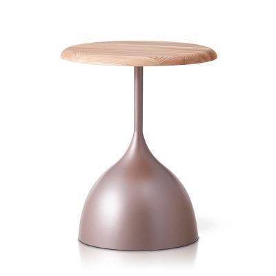 Jx133, Side Table, Solid Wood Top, Metal Base, Home and Hotel Furniture Customization