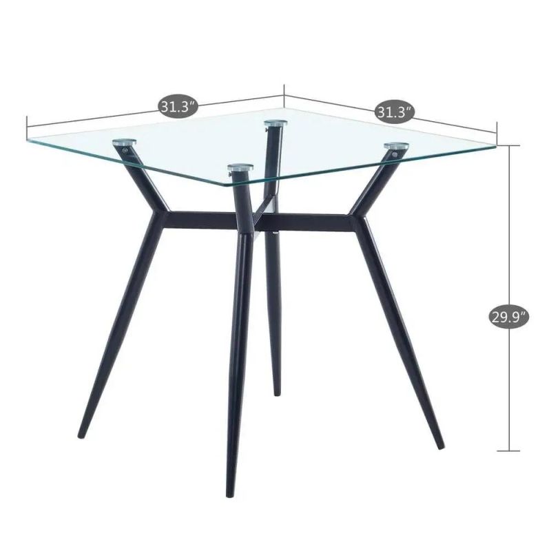Home Dine Furniture Square Clear Glass Top Metal Base Dining Table