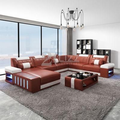 Modern Latest Design Leather Sofa Set Functional LED Sectional Sofa