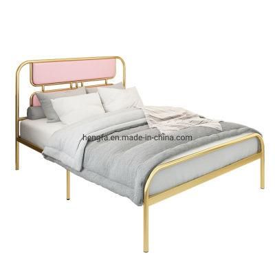 Hotel Resort Bedroom Furniture Leather Upholstered Metal Double Bed