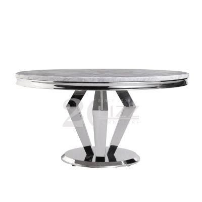 Foshan Home Furniture Wholesale Price Italian Modern Style 6 8 Seater Round Dining Marble Table with Stainless Steel Legs