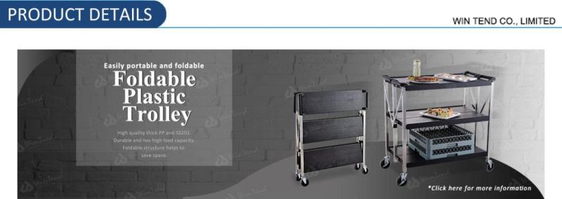 Stainless Steel 3-Tier Foldable Kitchen Service Trolley Cart with Plastic Board