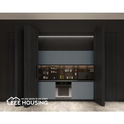 Modern Minimalist Design High Gloss White Lacquer and Wood Grain Color Linear Style Kitchen Cabinets