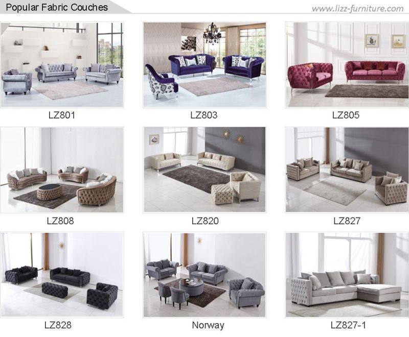 European Newly Design Sectional Chesterfield Furniture Set Leisure Fabric Couch Velvet Sofa Furniture
