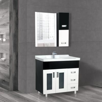 Black and White Stainless Steel Bathroom Vanity with Mirror Cabinet