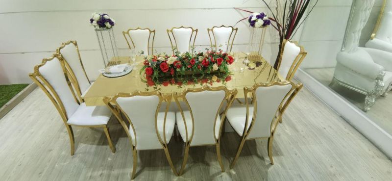 Latest Style Wedding Furniture Half Moon Gold Stainless Steel Legs White MDF Table